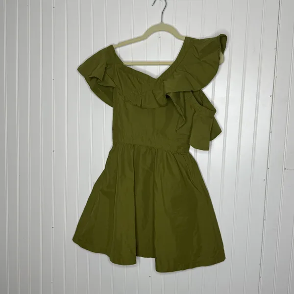 Olive Green Fit and Flare Ruffled Mini Dress - Image 7