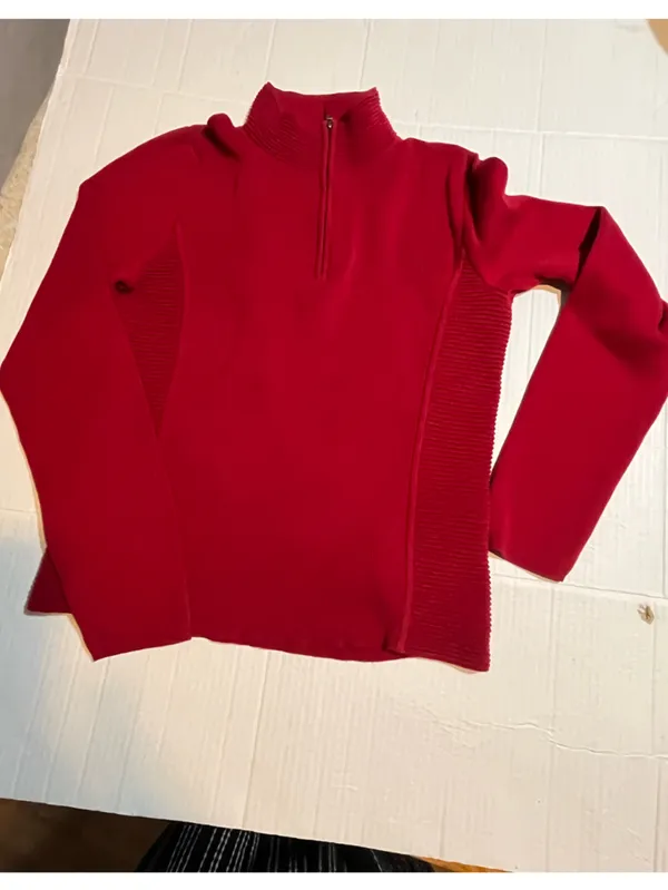 Ralph Lauren 100% cotton red 1/4 zip sweater small VTG Mock-neck knit classic - Image 9
