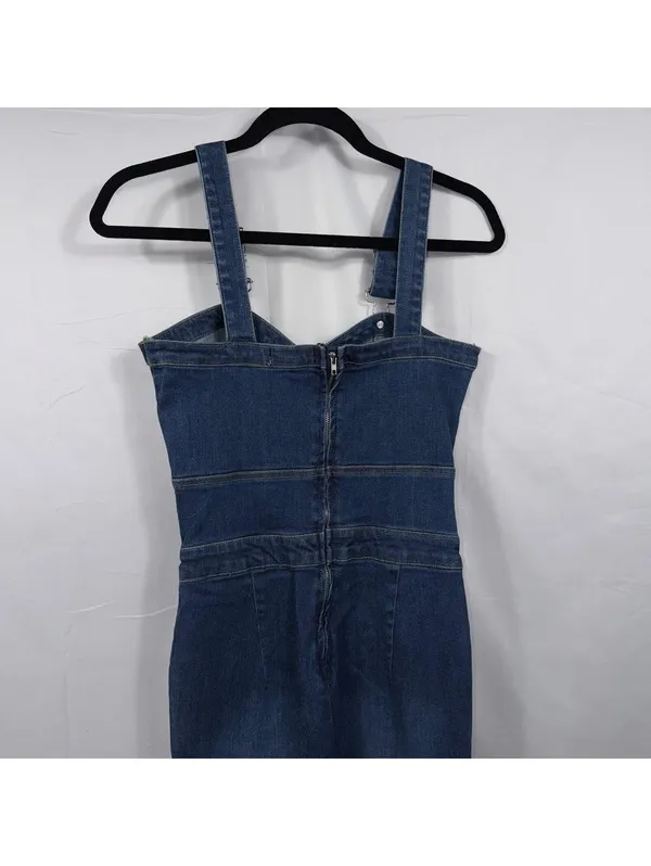 Peach Love California Denim Jumpsuit Women’s Small Flare Leg Adjustable Straps - Image 8