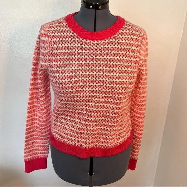 WAYF Womens Size XL Open Knit Stripe Crewneck Sweater White Pink Pullover Ribbed - Image 5