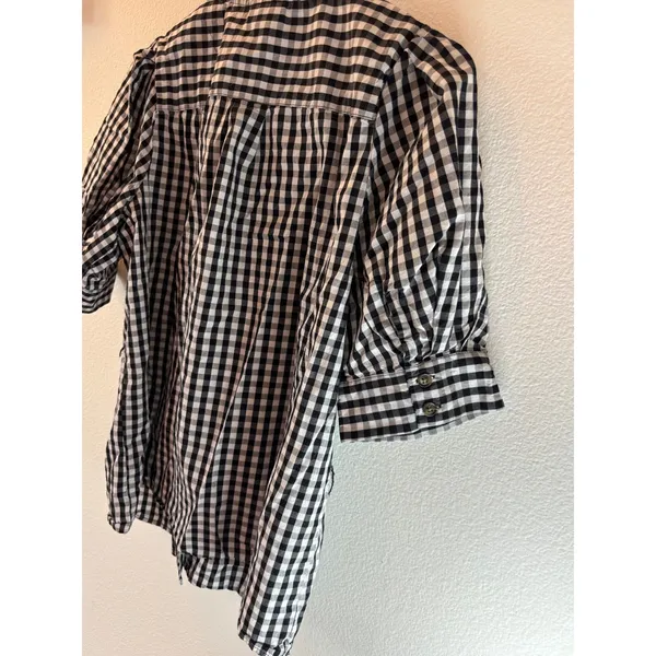 Who What Wear Gingham Puff Sleeve Button Down Blouse Black White Checkered Med. - Image 4