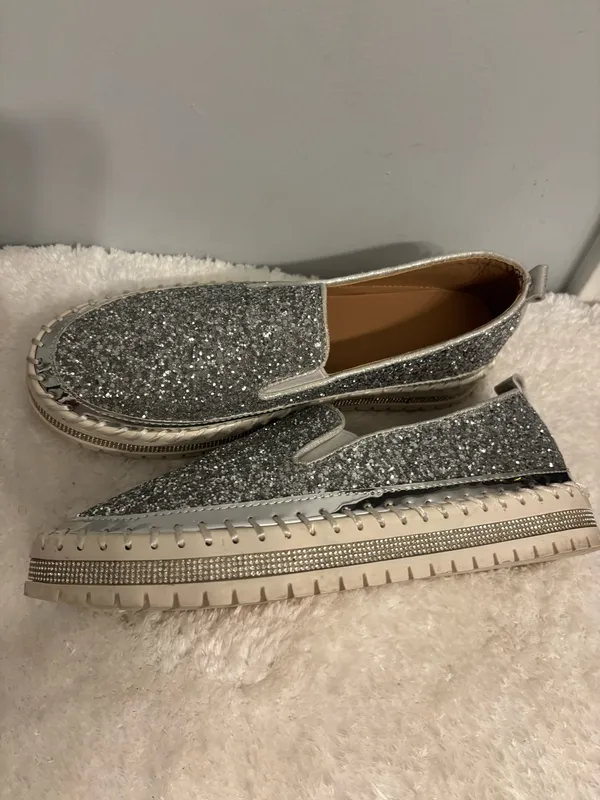 Bling Slip on Party shoes silver Sz. 10 - Image 5