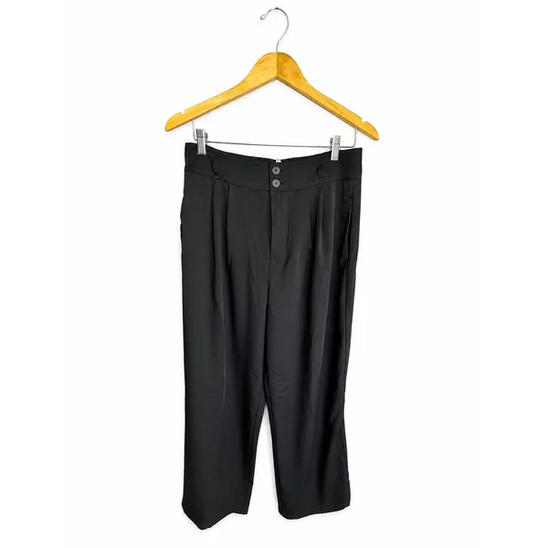 Halara High Waisted Pleated Wide Leg Work Pants Black Pull On Size L Regular - Image 2
