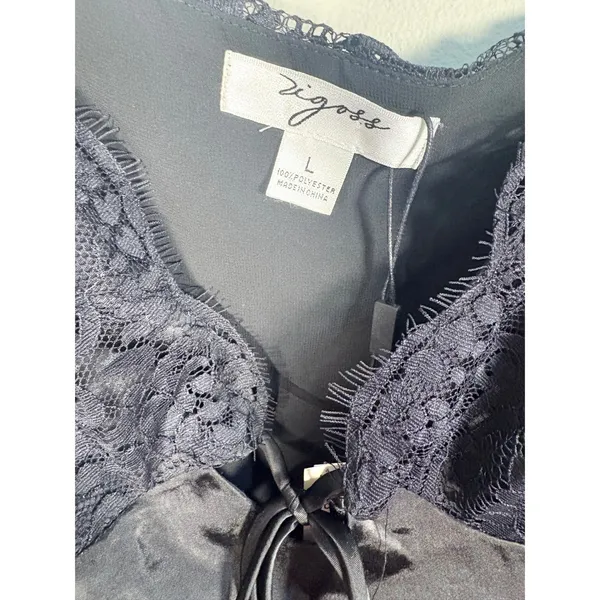 Vigoss Cami Top Womens Large Black New Lace Satin‎ Tie Front - Image 3