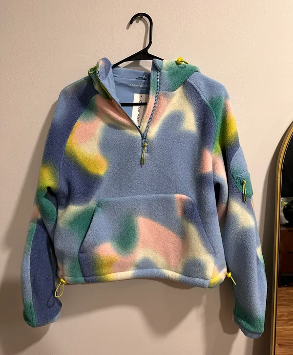Outdoor Voices NWT Jacket PrimoFleece 1/4 Zip Hoodie Cropped Multi Lava S - Image 2