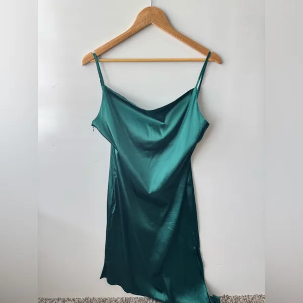 R.‎ Vivimos Teal Satin Slip Dress Size Medium - Image 3