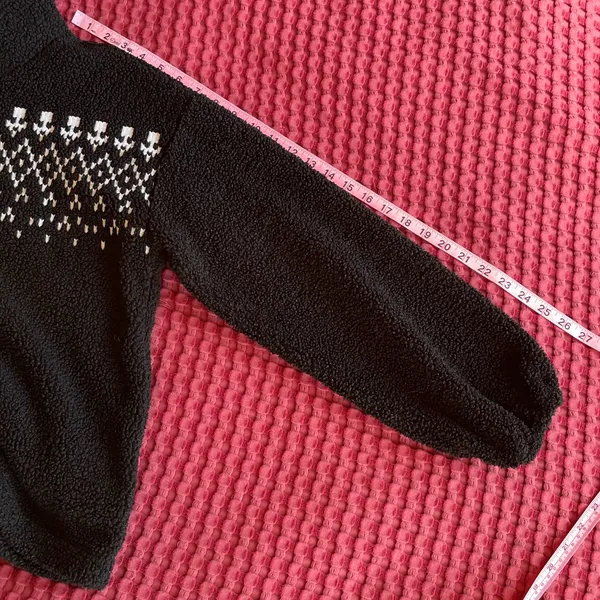 LOFT Women’s Sherpa Fleece Pullover Sweater Size S Black White Fair Isle Mock Neck - Image 9
