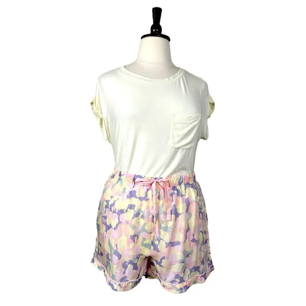 Stars Above Pajamas Sleepwear 3 Piece Short Tee Set Shirt Yellow Floral XL/XXL - Image 3
