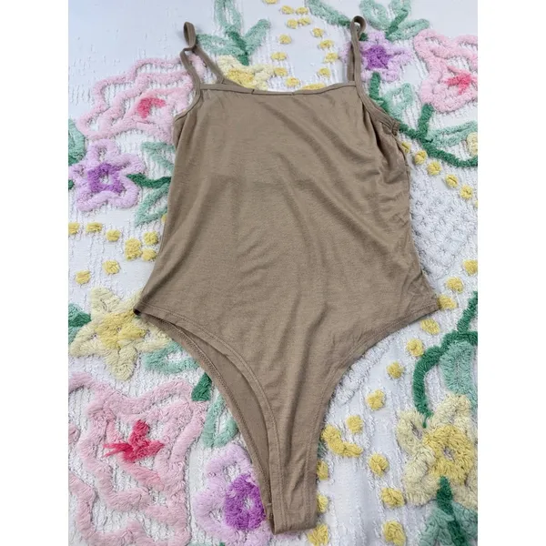 Rio of Stars Women Taupe Brown Ruched Bust Spaghetti‎ Strap Bodysuit T0506 S - Image 2