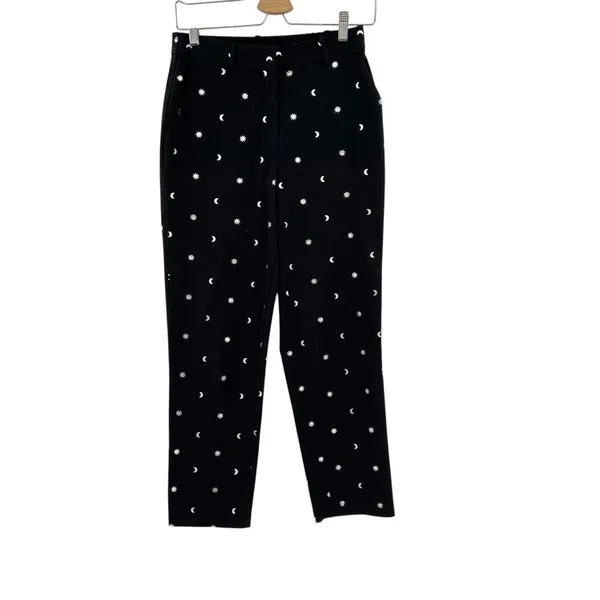 ModCloth Game Changer Twill Pants Ankle Star Moon Print Silver‎ Black Size 4 - Image 3