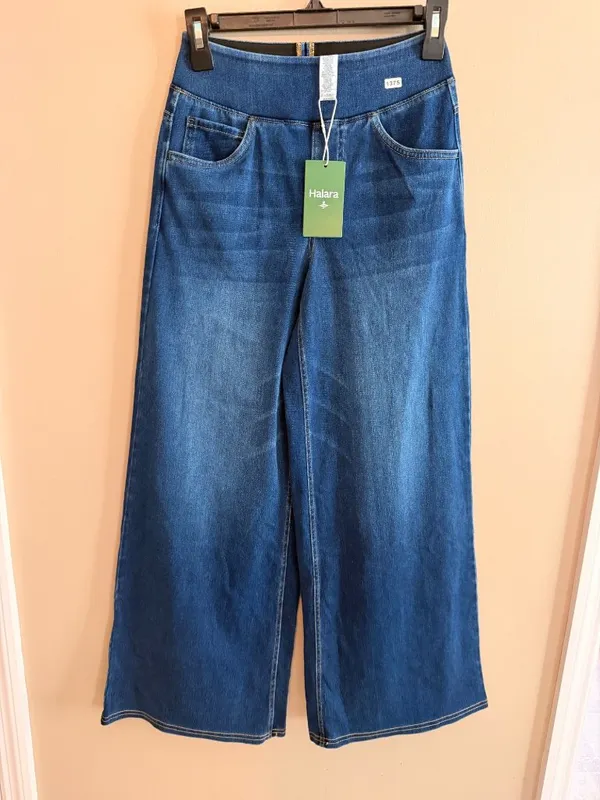Halara XS Petite Athleisure Wide-Leg Denim Pants With Elastic Waistband Stretchy - Image 3
