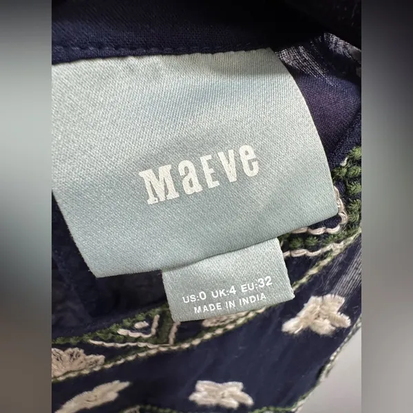 Anthropologie Maeve Rosa Cotton Blue Embroidered Swing Dress - size 0 sold out! - Image 10