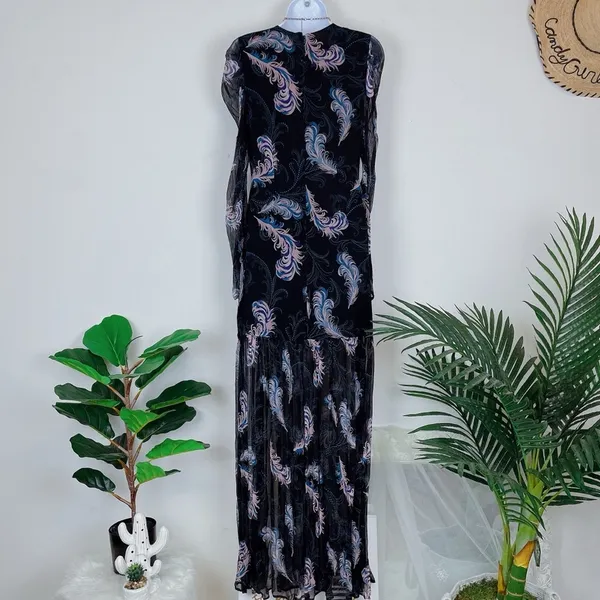 Bellevue Feather Black Zariah V Neck Long Sleeve Maxi Dress Wedding Guest - Image 5