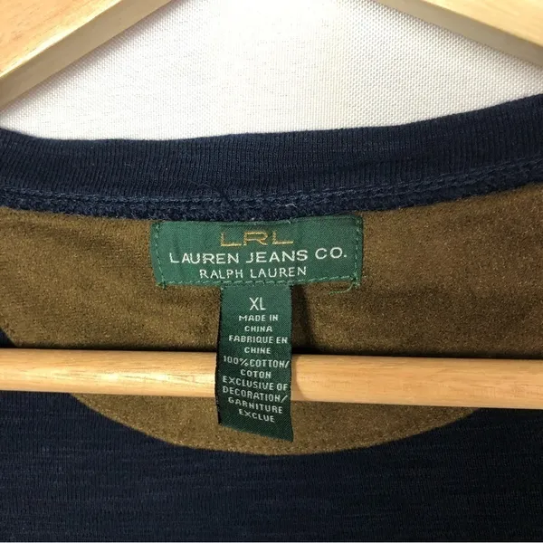 Lauren Ralph‎ Lauren Navy Blue Brown Suede Trim Long Sleeve XL - Image 4