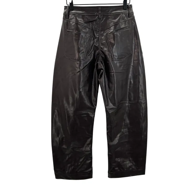 Old Navy‎ Extra High-Rise Barrel Leg Faux Leather Pants Chocolate Brown Sz 2 NWT - Image 3