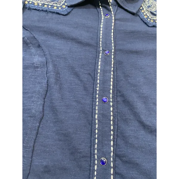 Idyllwind Navy Embellished Top size XS Cowgirl core rodeo style edgy western - Image 16