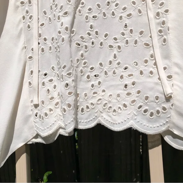 REISS Flora Broderie Scalloped Sleeves Ivory Cream Top Blouse 4 - Image 7