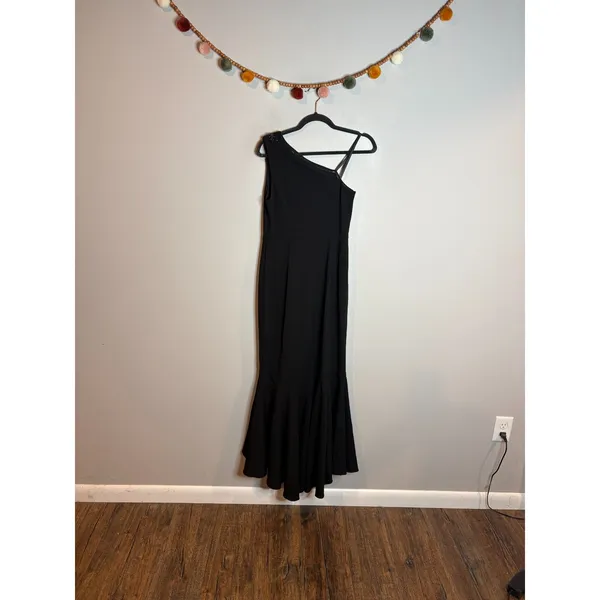 Adrianna Papell One Shoulder Ruffled Crepe Gown With Beaded Accent In Black - Image 6