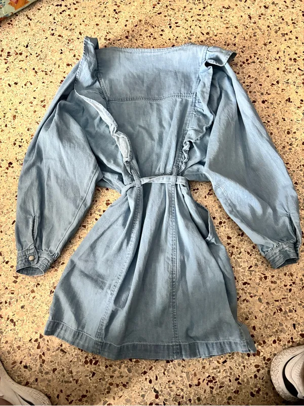 Free People Chambray Cotton Denim Mini Dress Belted Blue Front Zip SZ small - Image 5