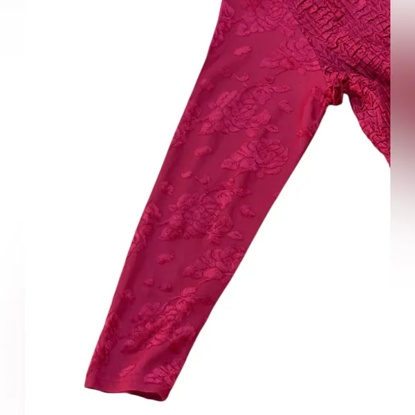 Rafael Textured Crinkle Velvet Floral Top XL Deep Red‎ Long Sleeve Blouse - Image 6