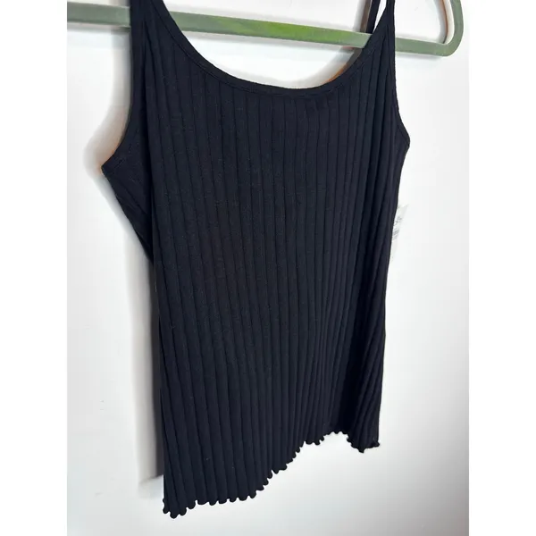 NWT LOFT Black Ribbed Lettuce Hem Cami Spaghetti Strap Tank Top Women Size S - Image 3