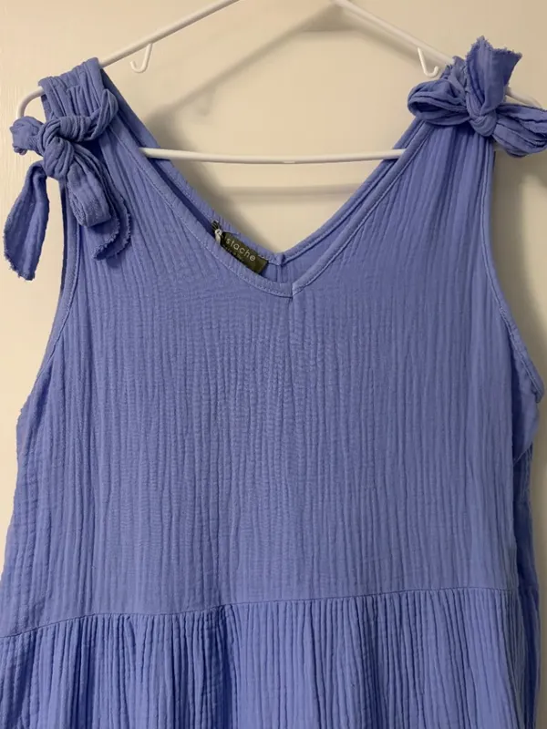 Pistache made in Italy gauzy cotton tiered midi dress NWT size medium purple - Image 4