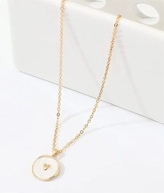 White Heart Charm Necklace Gold Chain w/ Celestial Pendant, Sun Moon Stars Love - Image 2