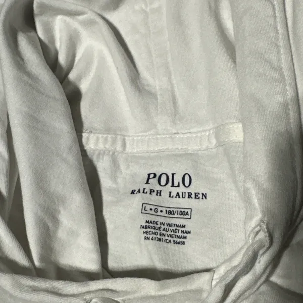 Polo Ralph Lauren Women's White Pullover Hoodie Big POLO Patch SZ L Lightweight - Image 5