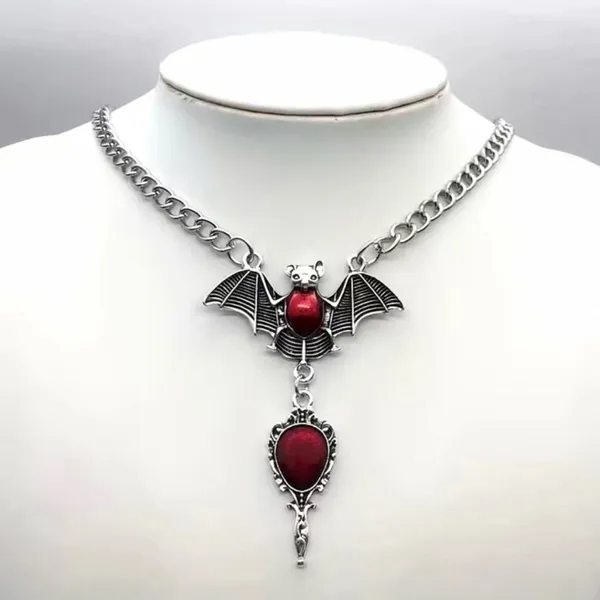 Gothic Party Style Special Bat‎ Red Mirror Pendant Zinc Alloy Necklace - Image 6