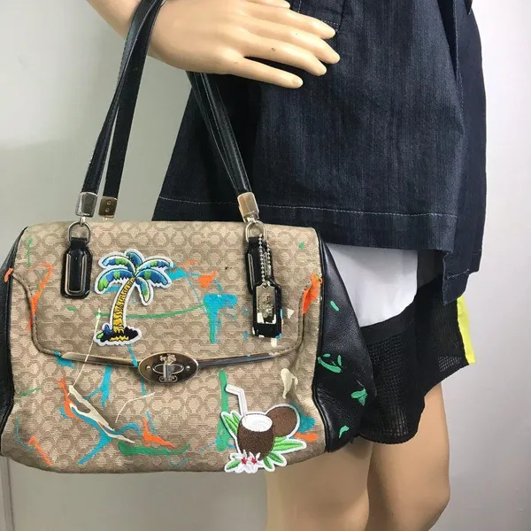 COACH Customized Tan Black Fabric Shoulder Bag - Image 6