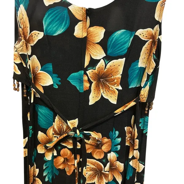 Vintage Y2K Maxi Dress 6‎ Black Tropical Floral Beaded Resort Beachwear Vacation - Image 5