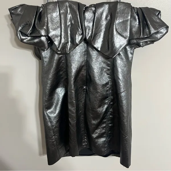 Zara Metallic‎ Silver Ruffle Off Shoulder Mini Dress NWT Size M Party Night Out - Image 9