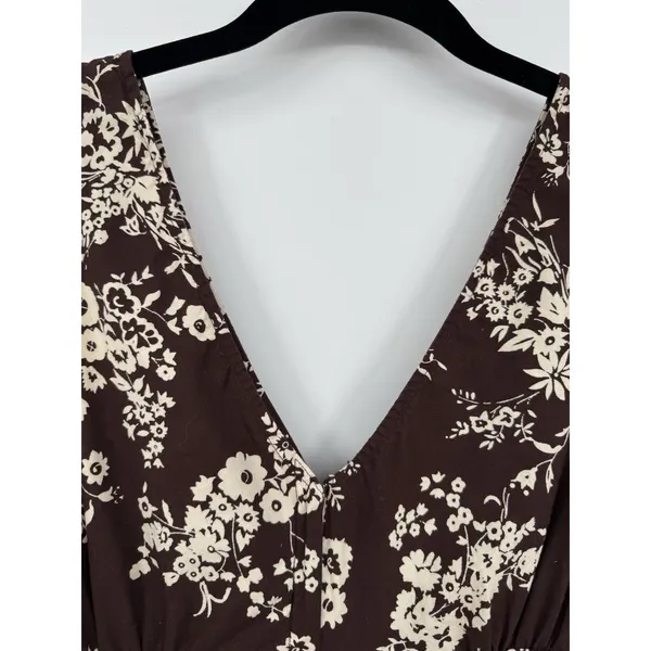 Blue Plate Floral Fit & Flare Midi Dress Womens Large Brown Cream Floral Boho - Image 3