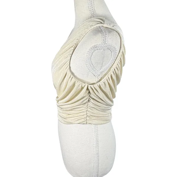 Cream One Shoulder Ruched Top Womens Small Shimmer Stretch Going Out - Image 5