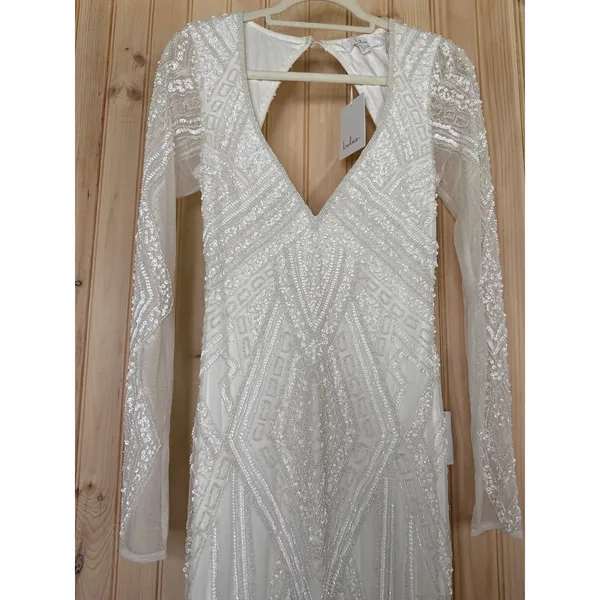 NWT Lulus Deedra White Sequin Beaded Backless Maxi Dress Wedding Bridal Bride M - Image 5