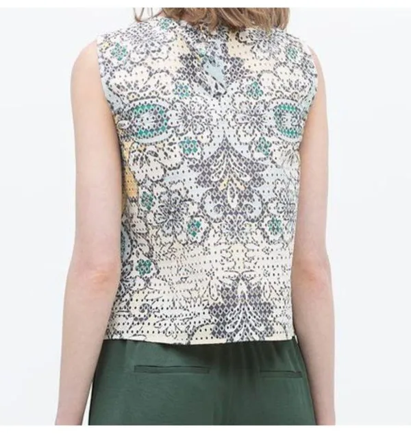 Perforated Tank Floral Laser-Cut Cut-Outs Cutouts Sleeveless Blouse Top M - Image 2