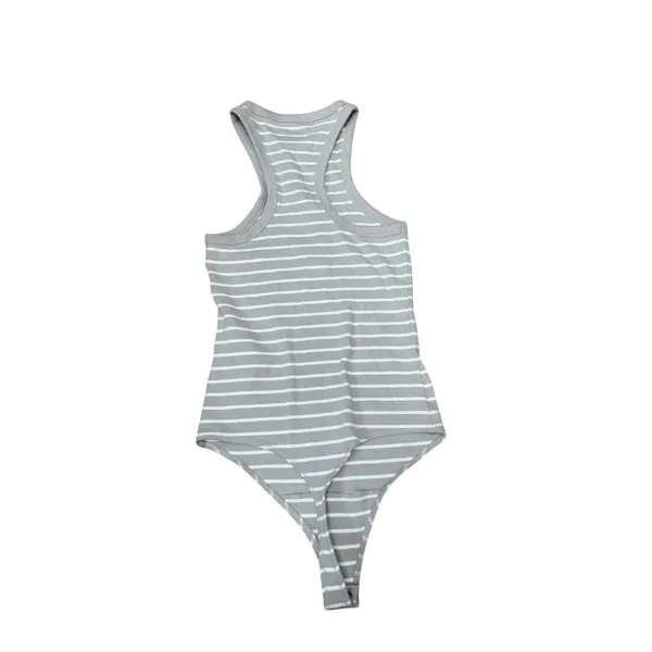 Abercrombie & Fitch Tan White‎ Striped Soft A&F Rib High Neck Bodysuit M - Image 2