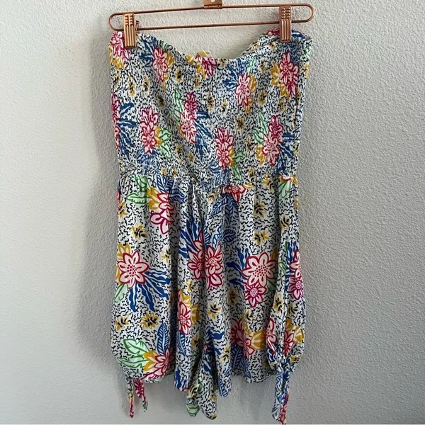 Urban Outfitters Strapless Romper Playsuit Smocked Upper Colorful Medium - Image 3