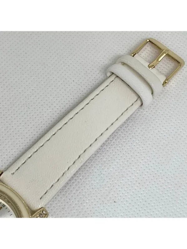 Ding feng Women’s watch gold tone rhinestones 35mm quartz white leather running - Image 4