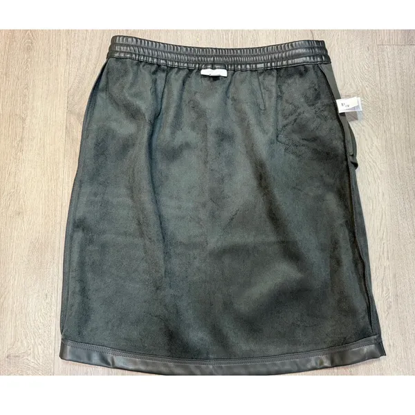 J.Jill XS Black Faux Leather Drawstring Pull-On Skirt Pockets Quiet Luxury Edgy - Image 9