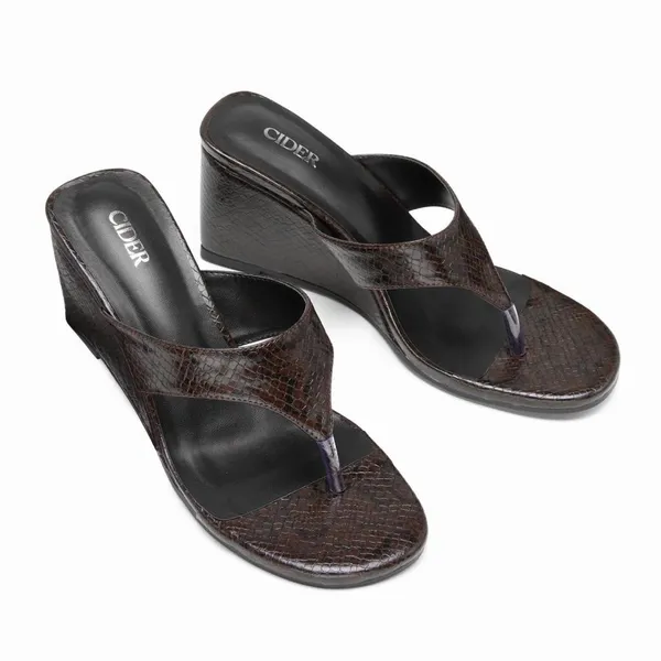Cider brown leather wedge chunky thong sandals  - Image 3