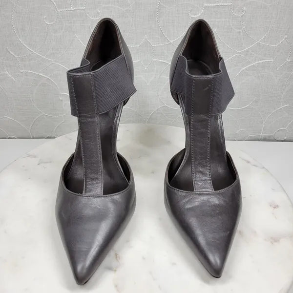 Elizabeth & James Stiletto Heels Womens 8 Gray Leather T-Strap Metal Spike Heel - Image 13