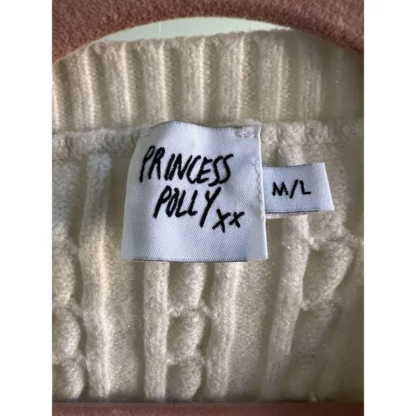 Princess Polly Sidney Cropped Cable Knit Sweater Vest White Cream M/L - Image 3