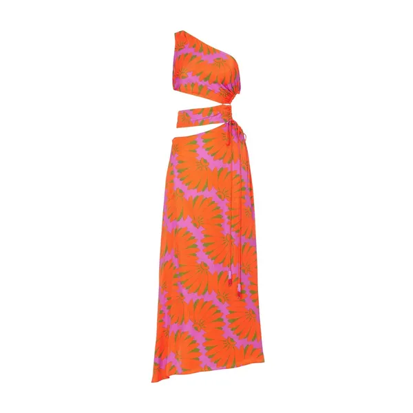 Farm Rio Copacabana Orange Printed One Shoulder Cut Out Maxi Dress Size Large - Image 5