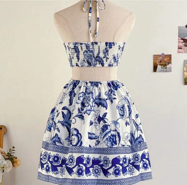 blue and white floral vacation mini dress - Image 4