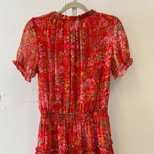 We're All‎ Pretty Girls Boho Summer Floral Elastic Waist Mini Dress Red Small - Image 6