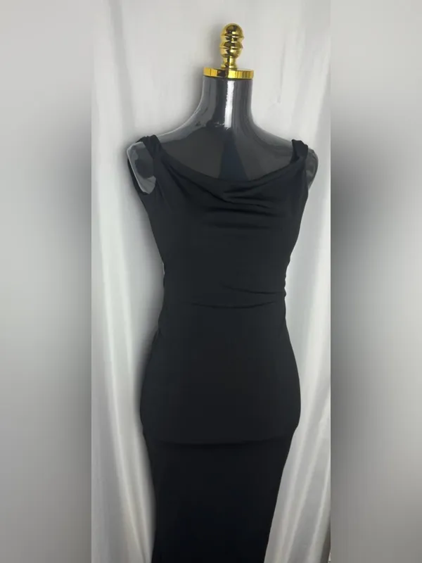 Commence elegant party formal Classic Black Cowl Neck backless Maxi Dress XS NWT - Image 4