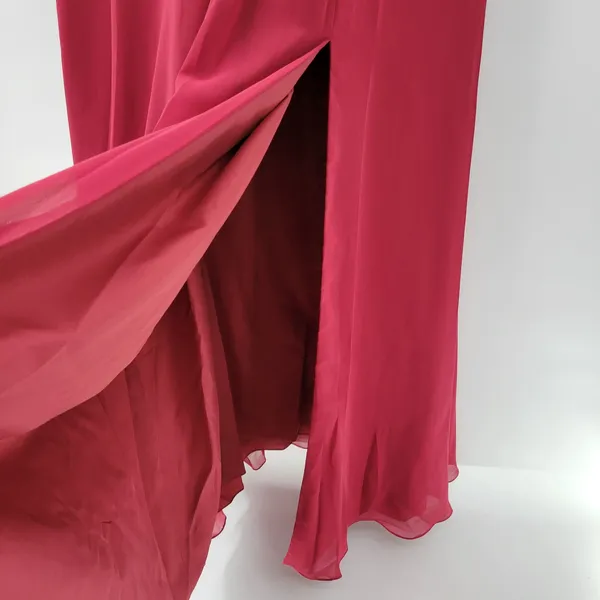 Azazie Gown Womens Large Red Pleated Chiffon High Slit Prom Bridesmaid Dress - Image 9