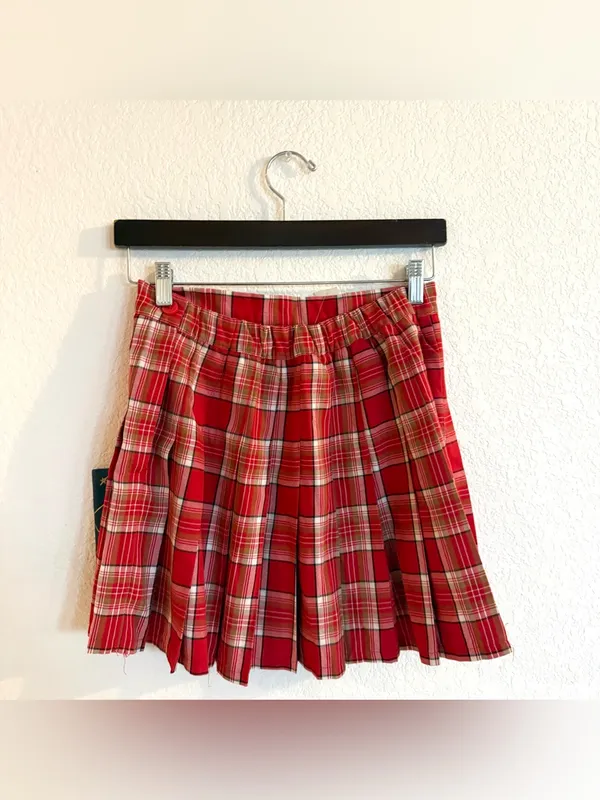 NWT Aerie Womens Skirt Red Plaid Pleated Mini Academia Uniform Size Medium - Image 2