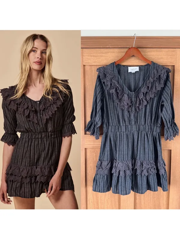 The Shirt by Rochelle Behrens The Nicky Ruffle Dress Black Eyelet Women’s Large - Image 2